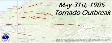 *tornado risk is calculated from the destruction path that has occured within 30 miles of the location. May 31 1985 Tornado Outbreak 35th Anniversary