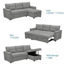 Homestock Grey Air Leather Sofa Sleeper
