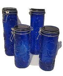 set of 4 vintage cobalt blue glass