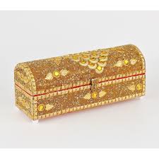 large ornate indian jewelry box gold