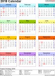 2018 Calendar With Federal Holidays Excel Pdf Word