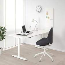 You can lower it down and use the desk while sitting down. Bekant Desk Sit Stand White Ikea