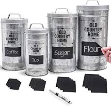 These set of 4 canisters have a rustic retro look which makes them perfect for a vintage country style kitchen. Amazon Com Farmhouse Kitchen Canisters Set By Saratoga Home Bonus Removable Chalkboard Labels Marker Included 4 Airtight Rustic Galvanized Decor Counter Containers For Sugar Flour Coffee Or Tea Storage Home Improvement