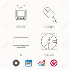 Hard Disk Pc Mouse And Retro Tv Icons Widescreen Tv Linear