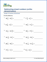 grade 5 math worksheet fractions