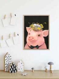 1pc Pink Pig Fun Ilration Poster