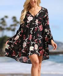 Anandas Collection Black Floral Long Sleeve Swing Dress Women