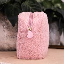 organic bunny pink sherpa makeup bag