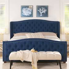 Dark Sapphire Blue King Upholstered Bed