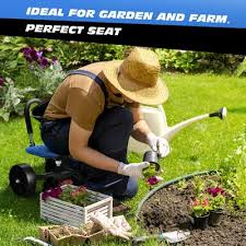 Garden Seat Stool With Wheels Pad Farm