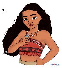 Enclose the top of the head with a series of short, curved lines, indicating the hairline. How To Draw Moana Step By Step Pictures