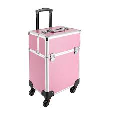rolling makeup train case pink