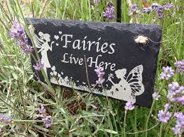 Fairies Live Here Garden Sign In Slate