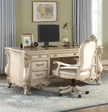 The top of this home office desk features strong and lightweight 1 panel construction so you can trust it to support your books, while also being light enough to easily rearrange your home office. Gorsedd Executive Home Office Desk In Antique White Finish By Acme 92740