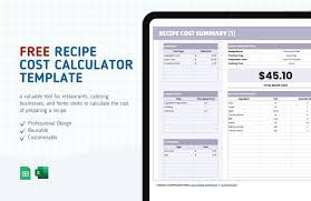 recipe cost calculator template in