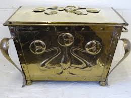 Arts Crafts Polished Brass Coal Box