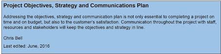 Project Objectives Strategy And Communications Plan Project