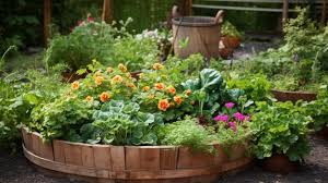 A Garden Bed With A Wooden Frame And A