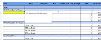 bar inventory spreadsheet templates