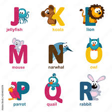 Learn the alphabet with abc animals song for children. Alphabet Animals From J To R Vector Illustration Stock Vector Adobe Stock