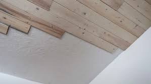 Whitewashed Knotty Pine Wood Plank Ceiling