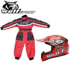 Details About Wulfsport Kids Flite Motocross Helmet Quad Wulf Race Suit Plain Dirt Bike Red