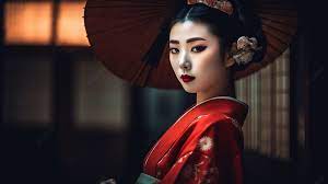 geisha in a red kimono background