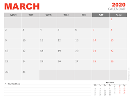 March 2020 Calendar For Powerpoint And Google Slides