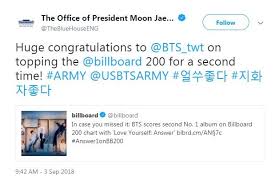 Bts Commended By President Moon For Billboard Success