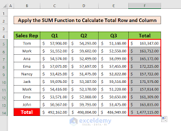 calculate total row and column in excel