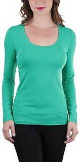 Emmalise Womens Plain Basic Scoop Neck Long Sleeve Tshirt