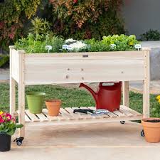 It's made from fir wood, with a handsome grain stained in a deep, rich brown. Best Choice Products 48 In X 24 In X 32 In Wood Raised Garden Bed With Lockable Wheels Liner Sky5732 The Home Depot