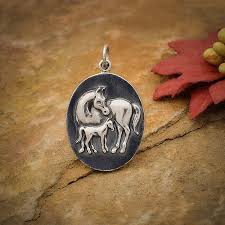 sterling silver mom and baby horse pendant