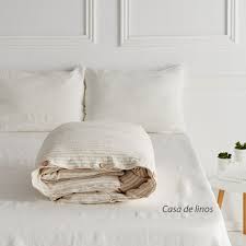 Linen Duvet Cover In Flax Stripes Color