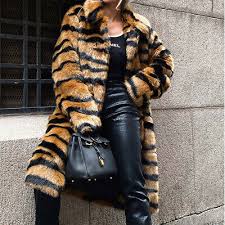 Plus Size Winter Womens Faux Fur Tiger