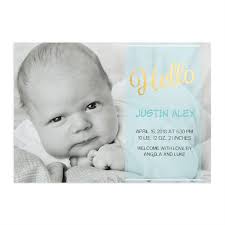 Script Hello Foil Gold Personalized Photo Boy Birth Announcement 5x7 Cards