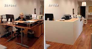 Our selection and service is unmatched! Lobbybeforeandafter Ikea Desk And Facade Office Ideas Reception Desk Diy Ikea Reception Desk Reception Desk