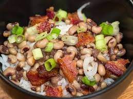 purple hull peas with bacon and rice