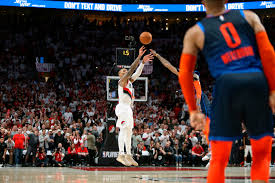 (dame, big game dame, sub zero, logo lillard, dame d.o.l.l.a.) position: Damian Lillard From 37 Feet And The Blazers Eliminate The Thunder The New York Times