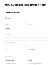 new customer registration form template