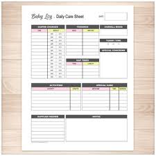 Baby Log Daily Infant Care Sheet Pink Yellow Printable