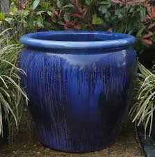 Large Glazed Blue Tree Planter X 2