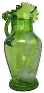 Mary Gregory Scenic Green Glass Pitcher