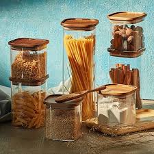 Essos Square Glass Jars With Wood Lids