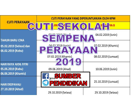 Tarikh rasmi kalendar cuti sekolah 2019 dan cuti umum 2019 yang diumumkan oleh kpm. Takwim Cuti Persekolahan Sempena Perayaan 2019 Sumber Pendidikan