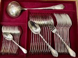 Silver Metal Cutlery Set In Wooden Box