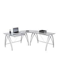 The simple style of this glass desk allows the materials it is made from to do the talking. Realspace Vista Glass 76 W Desk Silver Office Depot