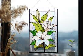 Stained Glass White Lilies Flowers