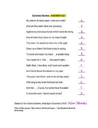 Sonnets Worksheet Sonnets Quiz And Answer Key