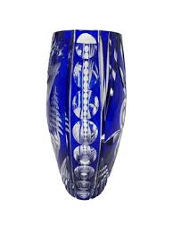 Czech Bohemian Blue Crystal Vase 1980s